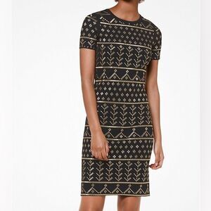 Michael Kors Gold and Brown Sheath Mini Dress